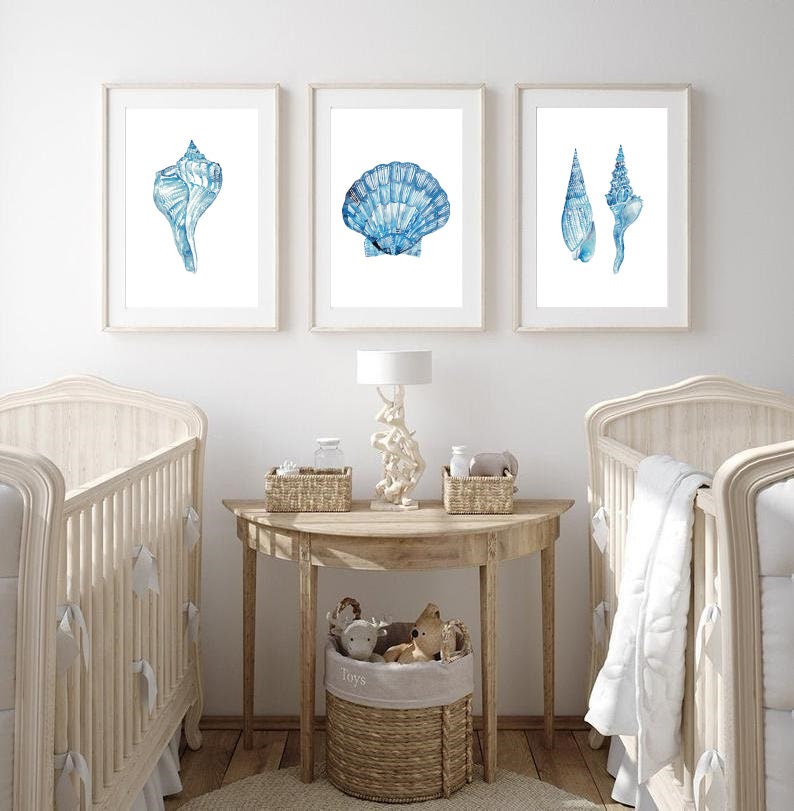 Set of 3 sea shell watercolor painting print – Goodfairyart - Whimsical ...