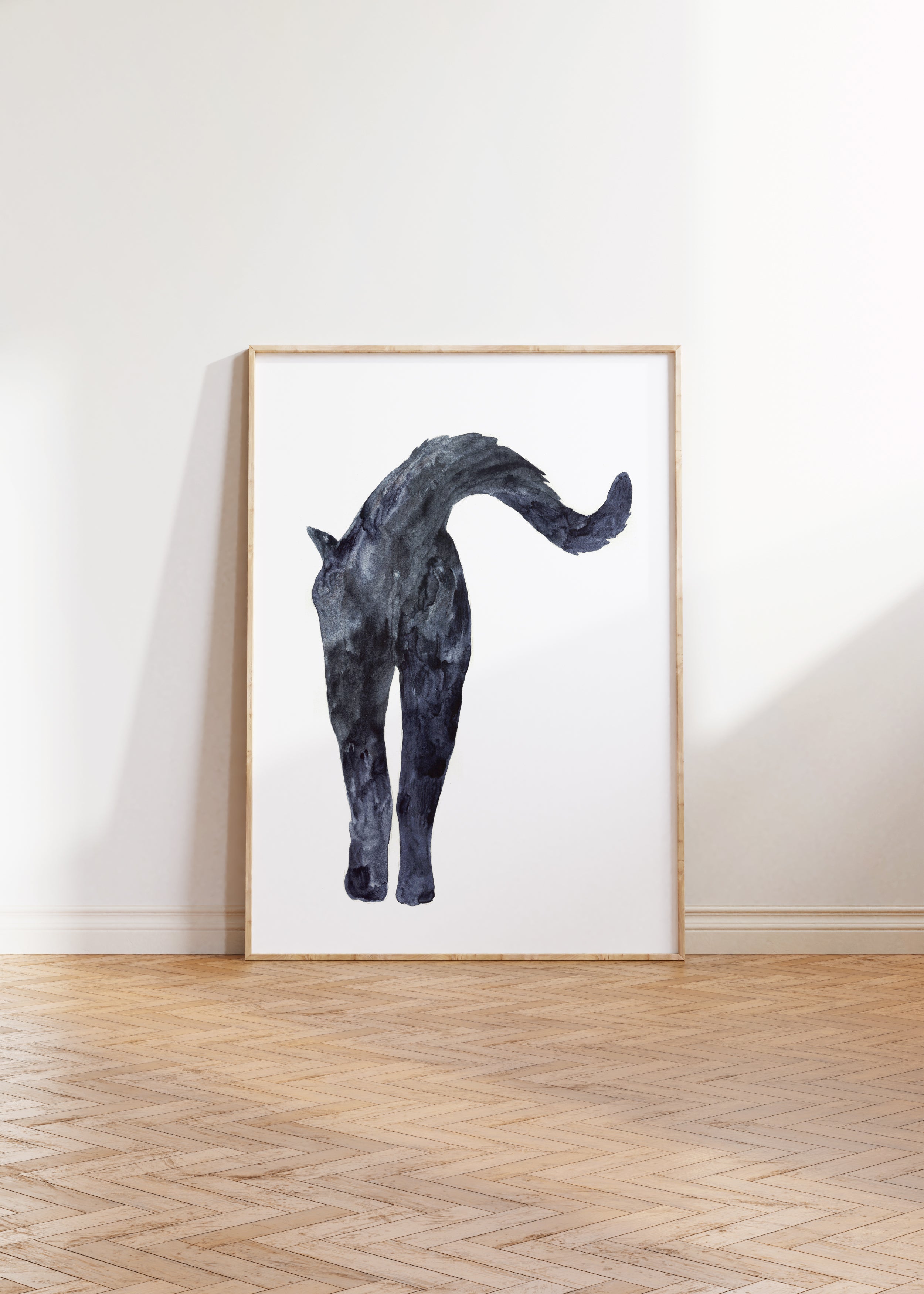 Black cat back view walking painting watercolor – Goodfairyart