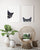 Set of 2 black cat peeking painting wall poster watercolor