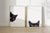 Set of 2 black cat peeking painting wall poster watercolor