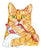 Orange cat brushing teeth watercolor painting print