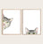 Set of 2 grey cat peeking watercolor painting print