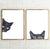 Set of 2 black cat peeking painting wall poster watercolor