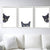 Set of 3 black cat peeking painting wall poster watercolor