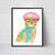 Cat in beret hat tabby wall poster watercolor