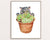 Succulent flower pot cat peeking painting wall poster watercolor