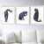 Set of 3 black cat silhouette painting wall poster watercolor