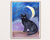 Black cat looking at the moon painting watercolor