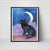 Black cat looking at the moon painting watercolor