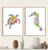 Set of 2 sea turtle and sea horse watercolor painting print