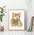 Cat drinking coffee painting kitchen wall poster watercolor