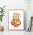 Cat eating noodles painting wall poster watercolor