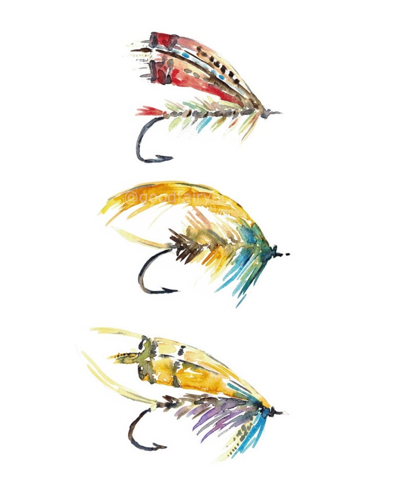 Fly fishing lure watercolor painting print – Goodfairyart