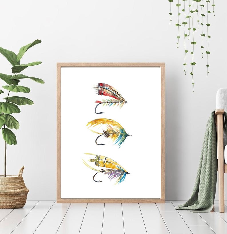 Fly fishing lure watercolor painting print