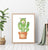 Cactus flower pot cat peeking painting wall poster watercolor