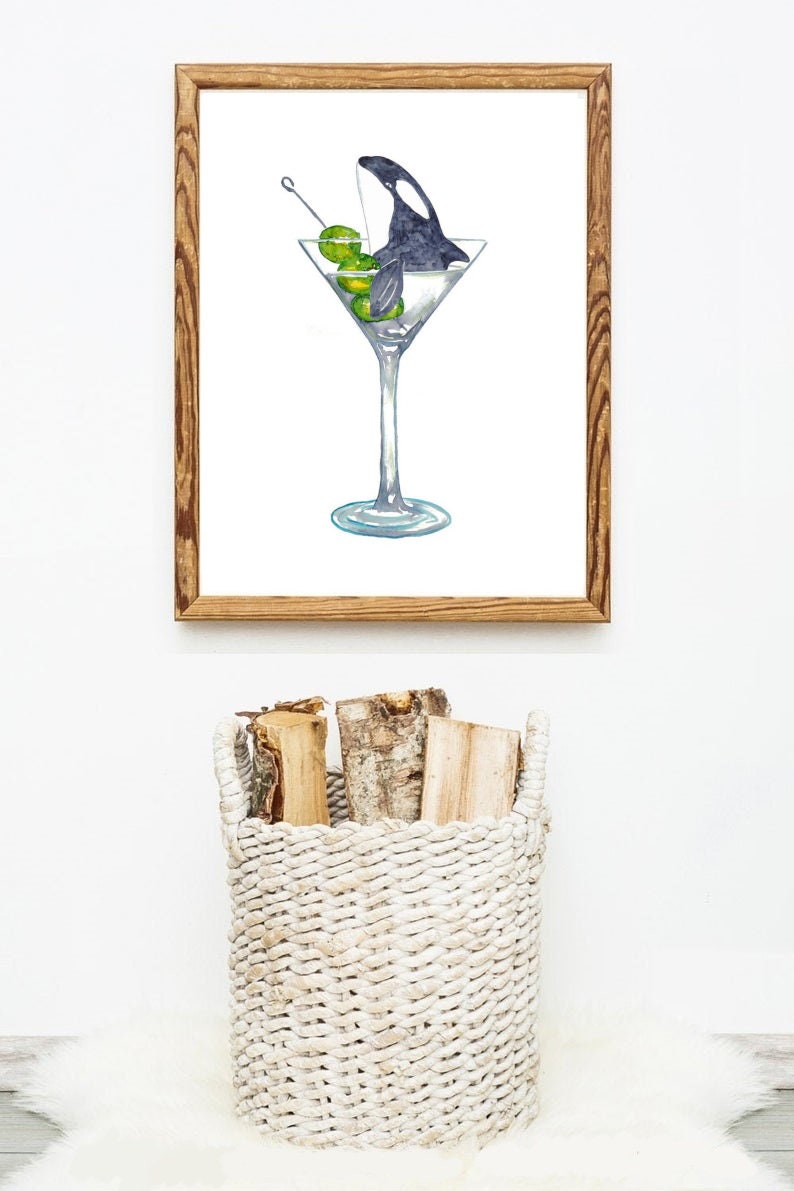 Orca whale in martini glass watercolor  Pin for Sale by Maryna Salagub