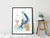 Humpback whale reading book watercolor painting print - livingroom decor wall art