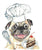 Dog pug chocolate cake watercolor painting print