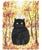 Fall forest cat black painting watercolor
