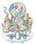 Octopus washing hands bath watercolor painting print