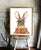Rabbit reading book watercolor painting print art